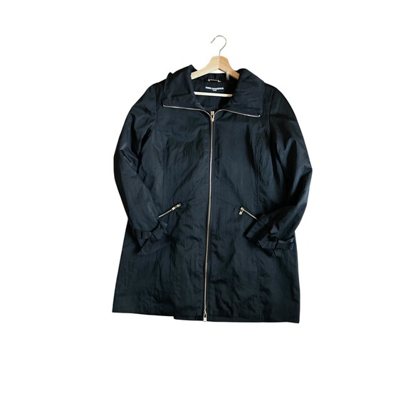 Karl Lagerfeld Paris Lightweight Trench Coat Black Zip Front Jacket Women's M - Picture 1 of 7